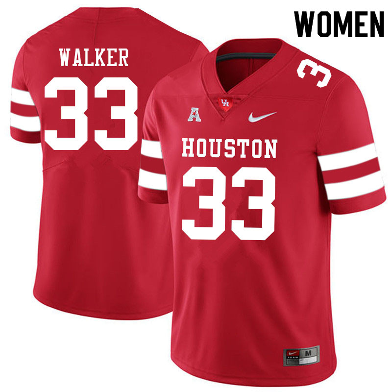 Women #33 Cash Walker Houston Cougars College Football Jerseys Sale-Red
